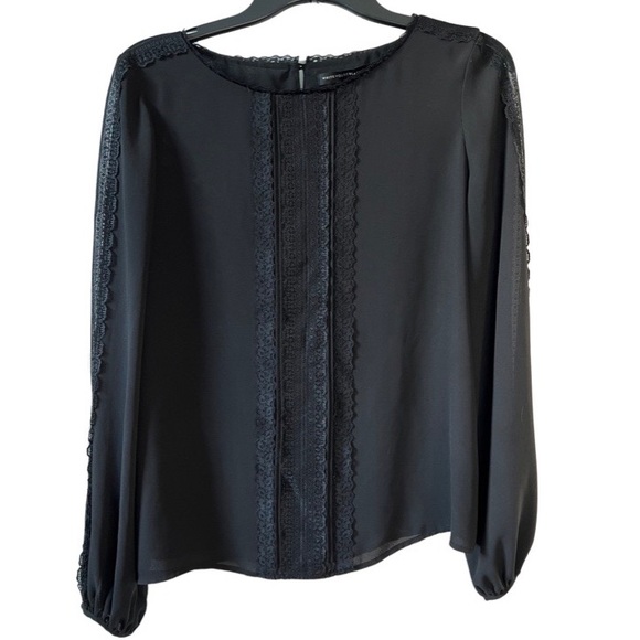 White House Black Market Tops - White House Black Market Black Long Sleeve Blouse with Lace Sz 8 Great Condition
